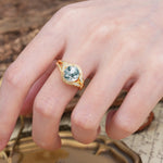 Unique, Luxurious, Twisted 4-Prong Round Cut Moss Agate Engagement Ring - Additional view