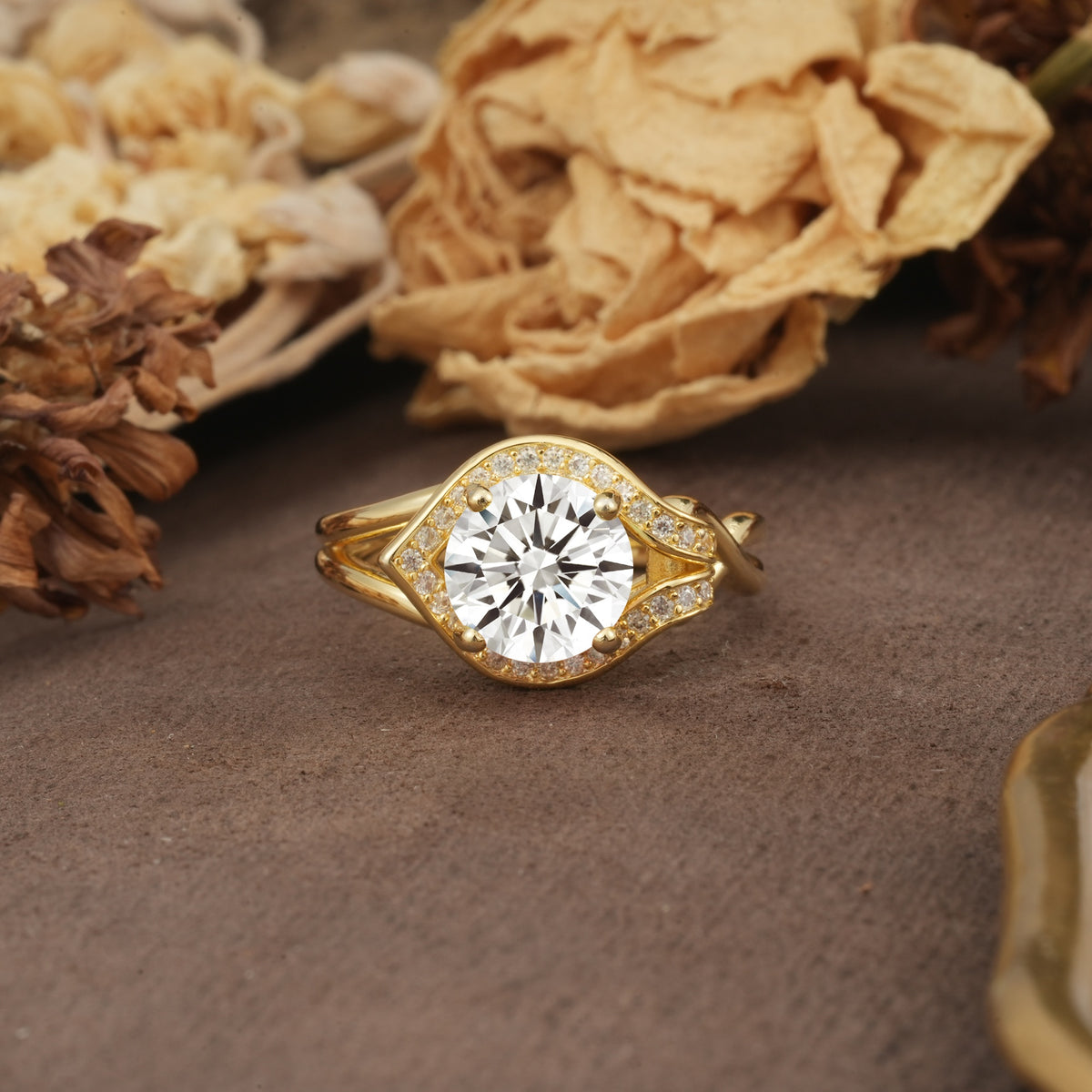 Unique, Luxurious, Twisted 4-Prong Round Cut Lab Diamond Engagement Ring - Additional view