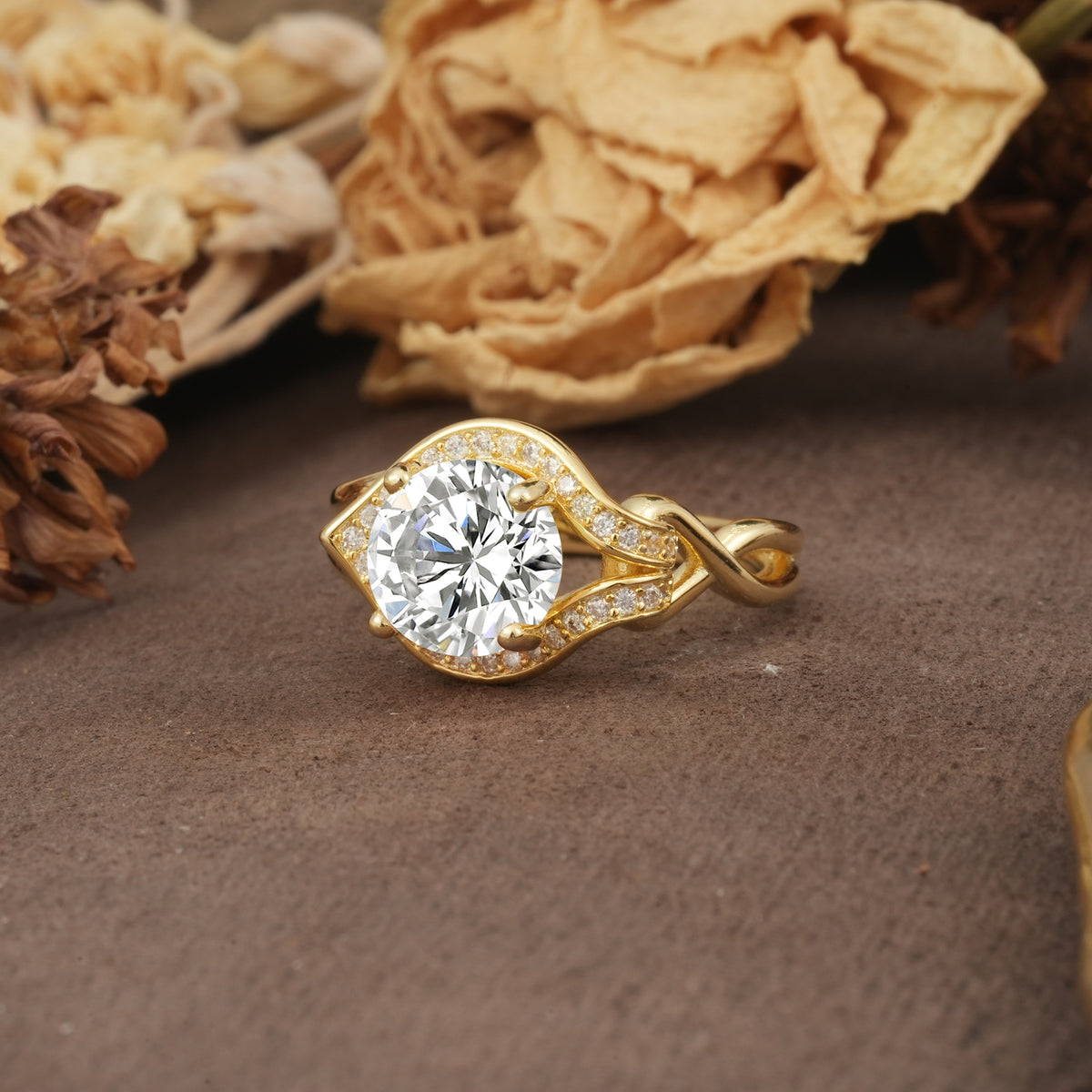 Unique, Luxurious, Twisted 4-Prong Round Cut Lab Diamond Engagement Ring - Additional view