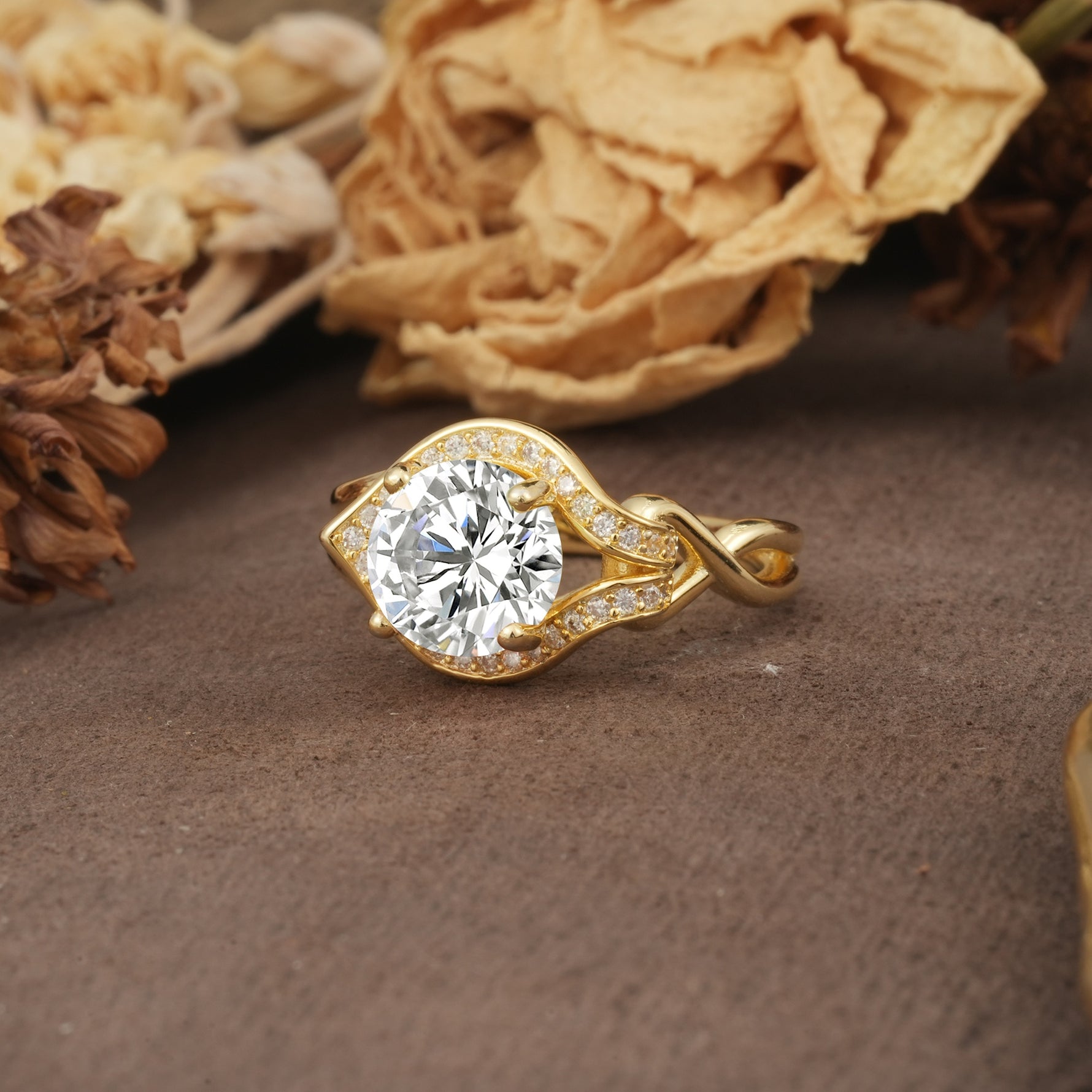 Unique, Luxurious, Twisted 4-Prong Round Cut Lab Diamond Engagement Ring - Additional view