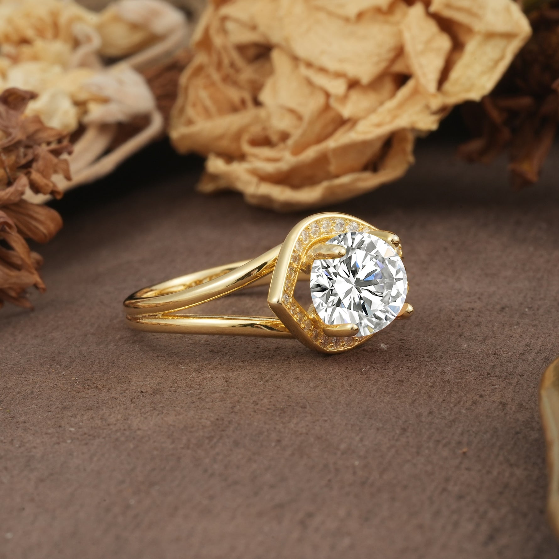 Unique, Luxurious, Twisted 4-Prong Round Cut Lab Diamond Engagement Ring - Additional view