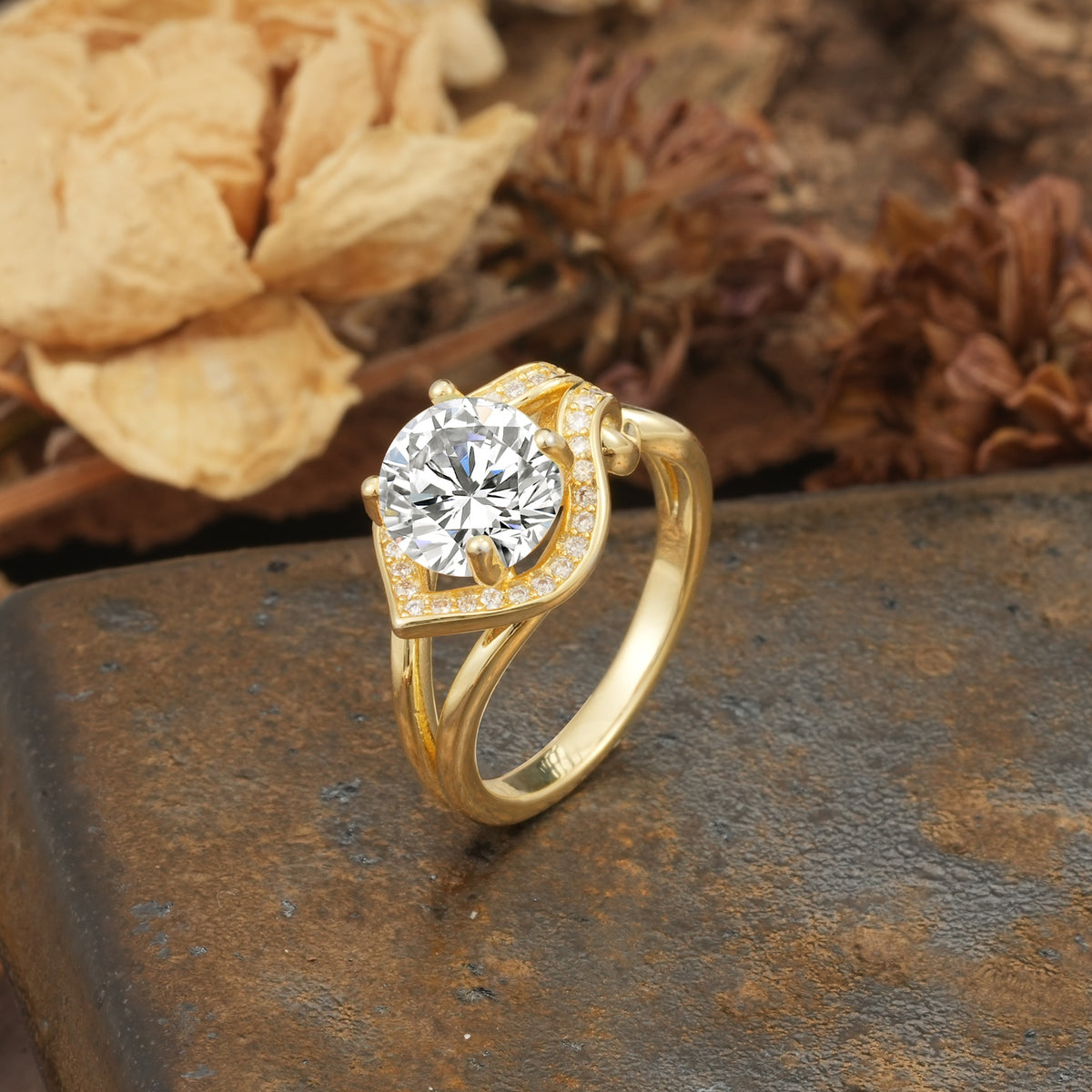 Unique, Luxurious, Twisted 4-Prong Round Cut Lab Diamond Engagement Ring - Additional view