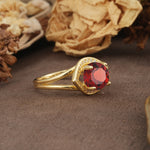 Unique, Luxurious, Twisted 4-Prong Round Cut Garnet Engagement Ring - Additional view