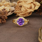 Unique, Luxurious, Twisted 4-Prong Round Cut Amethyst Engagement Ring - Additional view