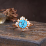 Nature-Inspired Petal-Shaped 4-Prong Round Cut Turquoise Engagement Ring - Additional view