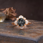 Nature-Inspired Petal-Shaped 4-Prong Round Cut Black Rutilated Quartz Engagement Ring - Additional view