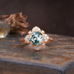 Nature-Inspired Petal-Shaped 4-Prong Round Cut Moss Agate Engagement Ring - Additional view