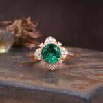 Nature-Inspired Petal-Shaped 4-Prong Round Cut Emerald Engagement Ring - Additional view