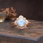 Nature-Inspired Petal-Shaped 4-Prong Round Cut Moonstone Engagement Ring - Additional view