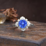 Nature-Inspired Petal-Shaped 4-Prong Round Cut Sapphire Engagement Ring - Additional view