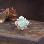 Nature-Inspired Petal-Shaped 4-Prong Round Cut Fire Opal Engagement Ring - Additional view