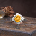Nature-Inspired Petal-Shaped 4-Prong Round Cut Citrine Engagement Ring - Additional view