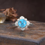 Nature-Inspired Petal-Shaped 4-Prong Round Cut Turquoise Engagement Ring - Additional view