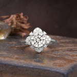Nature-Inspired Petal-Shaped 4-Prong Round Cut Lab Diamond Engagement Ring - Additional view