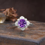 Nature-Inspired Petal-Shaped 4-Prong Round Cut Amethyst Engagement Ring - Additional view