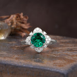 Nature-Inspired Petal-Shaped 4-Prong Round Cut Emerald Engagement Ring - Additional view
