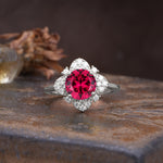 Nature-Inspired Petal-Shaped 4-Prong Round Cut Ruby Engagement Ring - Additional view
