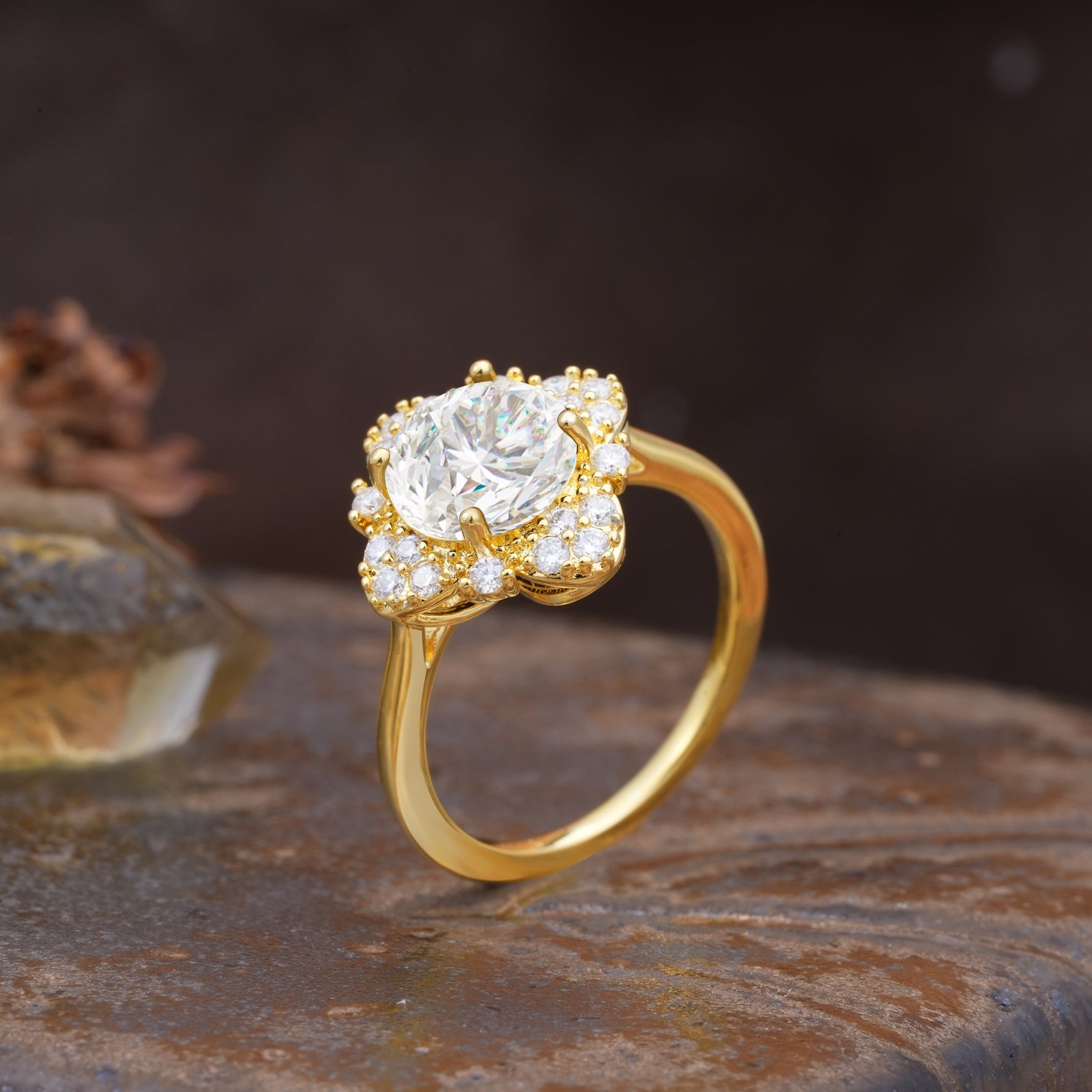 Nature-Inspired Petal-Shaped 4-Prong Round Cut Moissanite Engagement Ring - Additional view