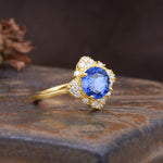 Nature-Inspired Petal-Shaped 4-Prong Round Cut Sapphire Engagement Ring - Additional view