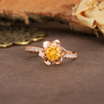 Nature-Inspired Unique Floral Design 6-Prong Round Cut Citrine Engagement Ring - Additional view