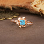 Nature-Inspired Unique Floral Design 6-Prong Round Cut Turquoise Engagement Ring - Additional view