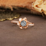 Nature-Inspired Unique Floral Design 6-Prong Round Cut Black Rutilated Quartz Engagement Ring - Additional view