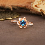 Nature-Inspired Unique Floral Design 6-Prong Round Cut Alexandrite Engagement Ring - Additional view