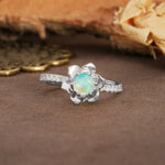 Nature-Inspired Unique Floral Design 6-Prong Round Cut Fire Opal Engagement Ring - Additional view