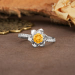 Nature-Inspired Unique Floral Design 6-Prong Round Cut Citrine Engagement Ring - Additional view