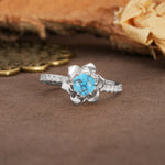 Nature-Inspired Unique Floral Design 6-Prong Round Cut Turquoise Engagement Ring - Additional view