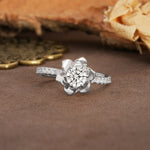 Nature-Inspired Unique Floral Design 6-Prong Round Cut Lab Diamond Engagement Ring - Additional view
