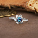 Nature-Inspired Unique Floral Design 6-Prong Round Cut Alexandrite Engagement Ring - Additional view