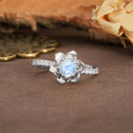 Nature-Inspired Unique Floral Design 6-Prong Round Cut Moonstone Engagement Ring - Additional view