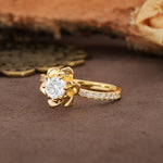 Nature-Inspired Unique Floral Design 6-Prong Round Cut Moissanite Engagement Ring - Additional view