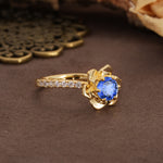 Nature-Inspired Unique Floral Design 6-Prong Round Cut Sapphire Engagement Ring - Additional view