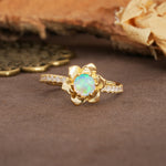 Nature-Inspired Unique Floral Design 6-Prong Round Cut Fire Opal Engagement Ring - Additional view