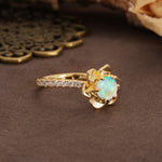 Nature-Inspired Unique Floral Design 6-Prong Round Cut Fire Opal Engagement Ring - Additional view