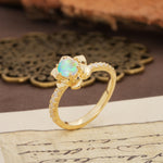 Nature-Inspired Unique Floral Design 6-Prong Round Cut Fire Opal Engagement Ring - Additional view