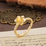 Nature-Inspired Unique Floral Design 6-Prong Round Cut Citrine Engagement Ring - Additional view