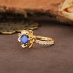 Nature-Inspired Unique Floral Design 6-Prong Round Cut Tanzanite Engagement Ring - Additional view