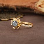 Nature-Inspired Unique Floral Design 6-Prong Round Cut Black Rutilated Quartz Engagement Ring - Additional view