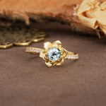 Nature-Inspired Unique Floral Design 6-Prong Round Cut Moss Agate Engagement Ring - Additional view