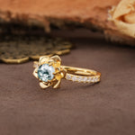 Nature-Inspired Unique Floral Design 6-Prong Round Cut Moss Agate Engagement Ring - Additional view