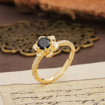 Nature-Inspired Unique Floral Design 6-Prong Round Cut Black Onyx Engagement Ring - Additional view