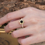 Nature-Inspired Unique Floral Design 6-Prong Round Cut Black Onyx Engagement Ring - Additional view