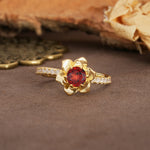 Nature-Inspired Unique Floral Design 6-Prong Round Cut Garnet Engagement Ring - Additional view