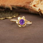 Nature-Inspired Unique Floral Design 6-Prong Round Cut Amethyst Engagement Ring - Additional view