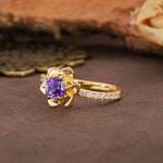 Nature-Inspired Unique Floral Design 6-Prong Round Cut Amethyst Engagement Ring - Additional view