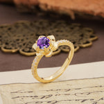 Nature-Inspired Unique Floral Design 6-Prong Round Cut Amethyst Engagement Ring - Additional view