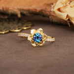 Nature-Inspired Unique Floral Design 6-Prong Round Cut Alexandrite Engagement Ring - Additional view